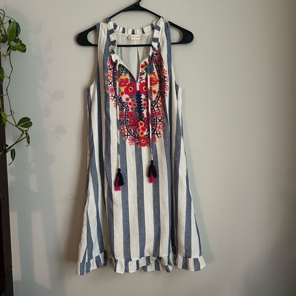 Altar'd State Embroidered Striped Cotton Dress Floral with Tassels size‎ Small